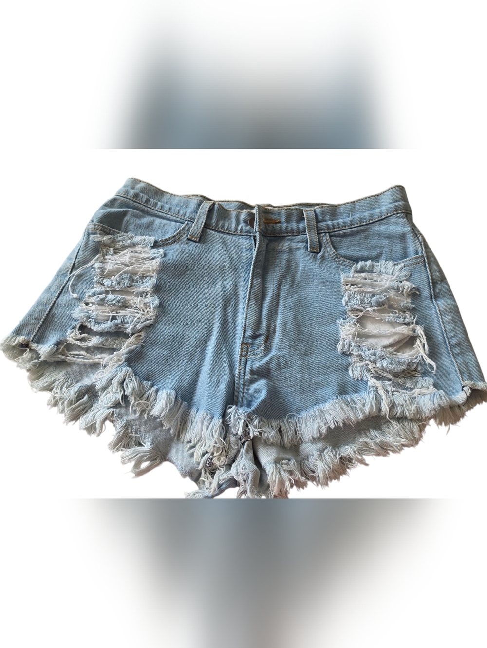 Vibrant Light Blue Distressed Denim Shorts - Women M
